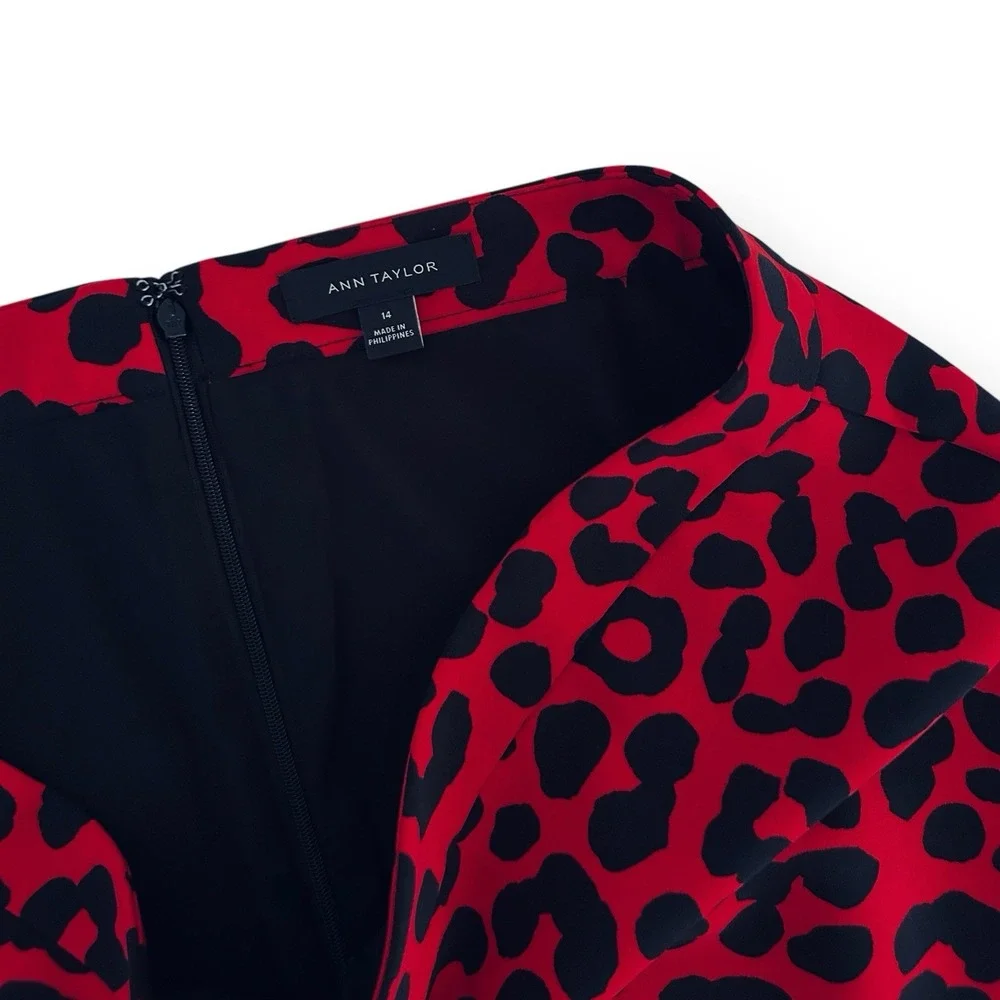Ann Taylor Women's 14 Red Black Multi Animal Leopard Flounce Pencil Skirt NWOT